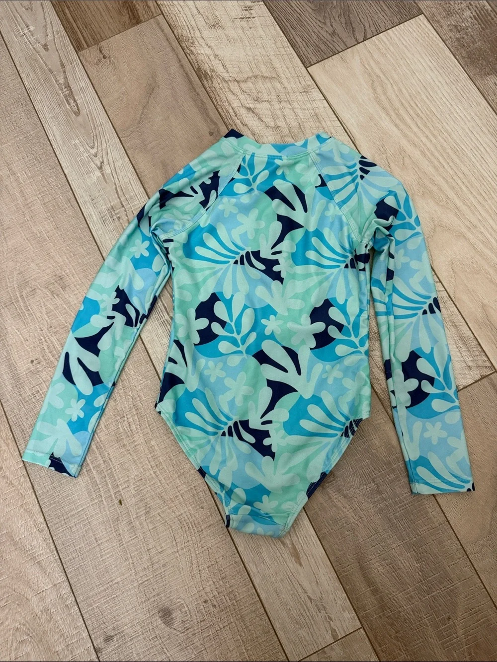 wonder nation Blue Aqua Floral Long-Sleeve One-Piece Swimsuit